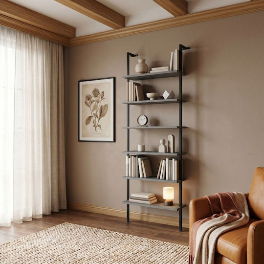 Bookcase Madison Black / Anthracite 60x20x183cm