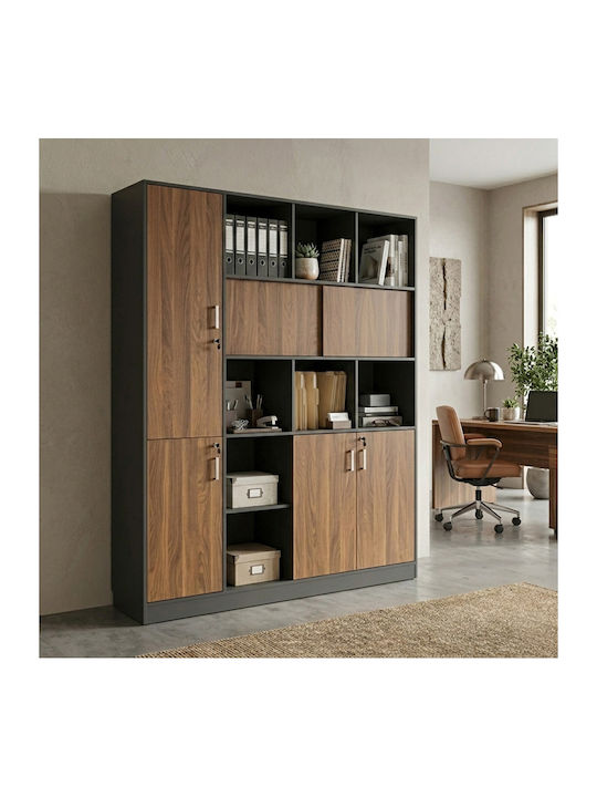Bibliotecă Bokanza Nuc-Antracit 160x40x200cm