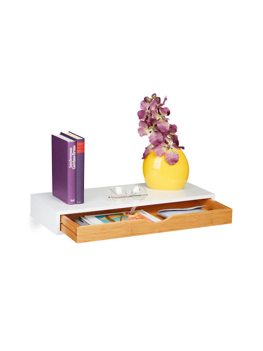Стенен Рафт Бяло/Кафяво 60x24x8см
