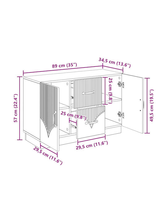 Буфет Дървен С Чекмеджета Бял 89x34.5x57см