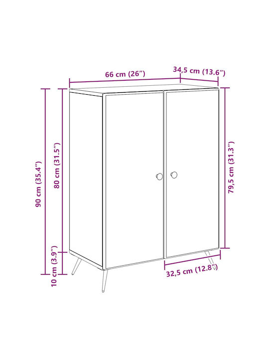 Буфет Дървен Бял 66x34.5x90см