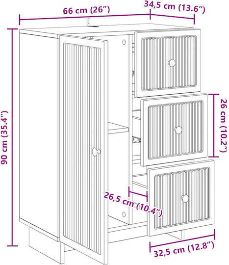 Wood Sideboard mit Schubladen Weiß 66x34.5x90cm
