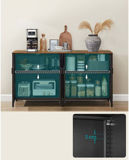 Metall Sideboard Schwarz - Braun 141x40x76cm