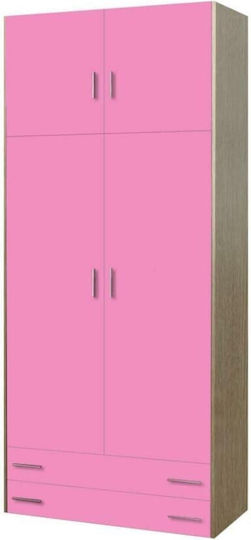 Zwei Türen Kinderkleiderschrank mit 2 Schubladen Eiche-Rosa Nr.2 85x50x180cm