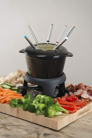 Kitchen Craft Fondue-Topf mit Teelicht aus Gusseisen für 6 Personen Schwarz