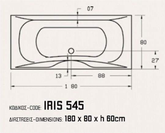 Sanitec Iris Μπανιέρα Ακρυλική 180x80x60cm