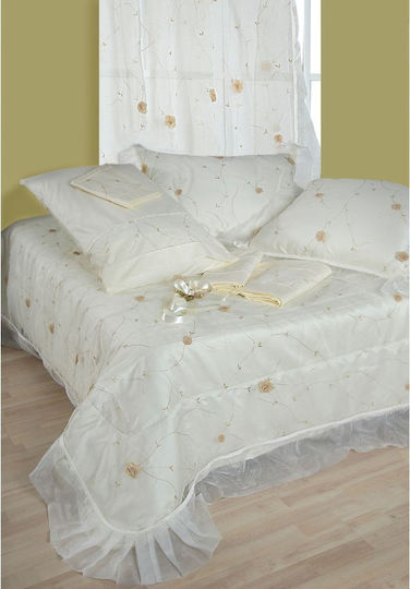 Viopros Brautbettwäsche Set mit Spitze Übergröße 4 Stück Ecru 240x260cm