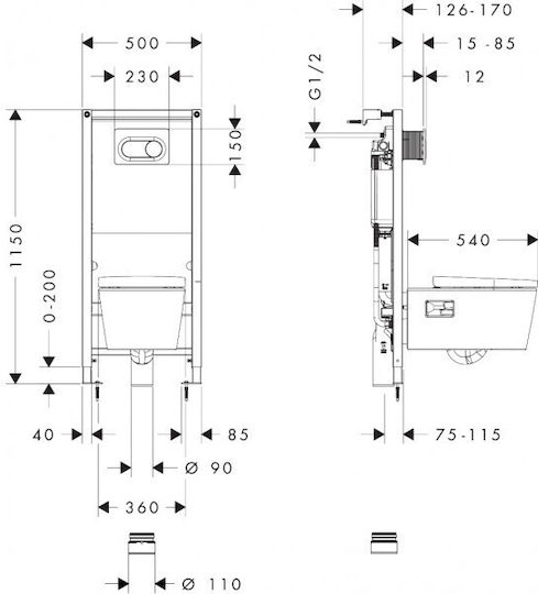 Hansgrohe Wall Mounted Plastic Rectangular Toilet Flush Low Pressure