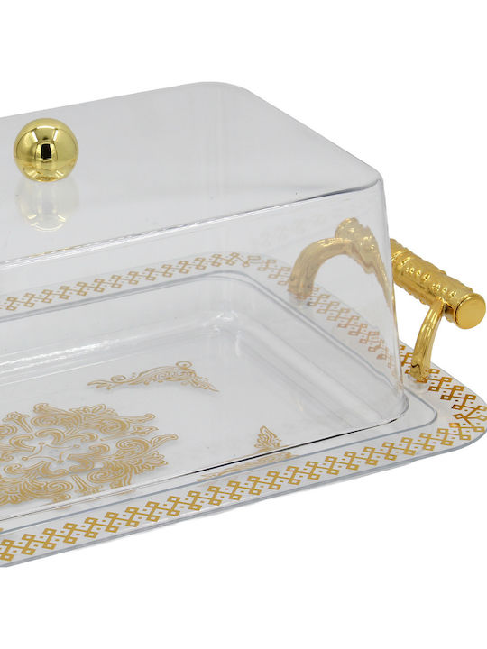 Keskor Τουρτιέρα Πλαστική με Καπάκι Χρυσή 41x25x17εκ.