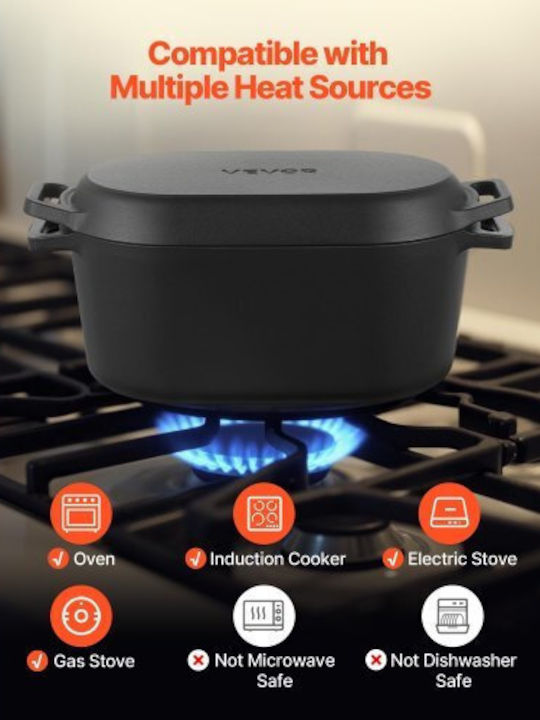 Vevor Oval Cast Iron Dutch Oven 3.3lt