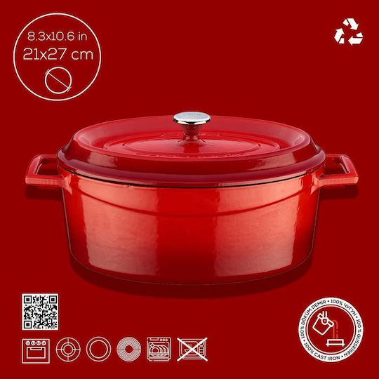 Lava Гърне Овално Метално Red 27x21см 1бр