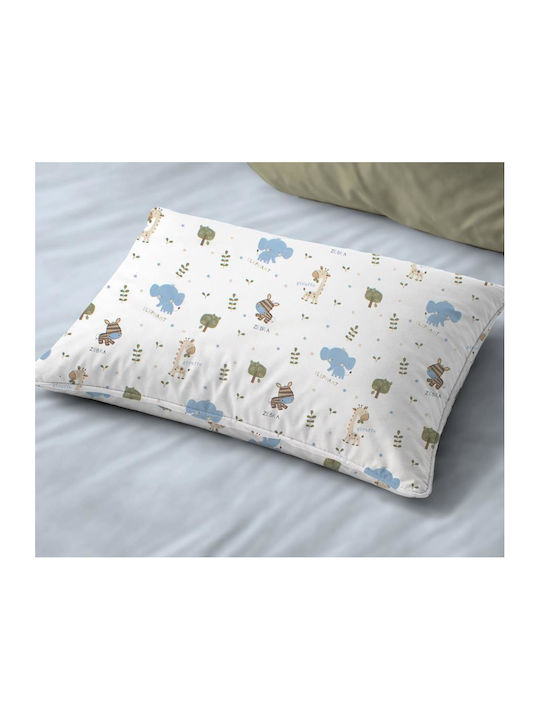 Dimcol Happy Safari 711 Baby Pillowcase Made of 100% Cotton White-Sky Blue 45x35cm