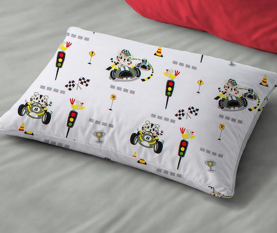 Dimcol Animal Grand Prix 590 Детски Калъф За Възглавница От 100% Памук Бял-Маслинен 45x35см