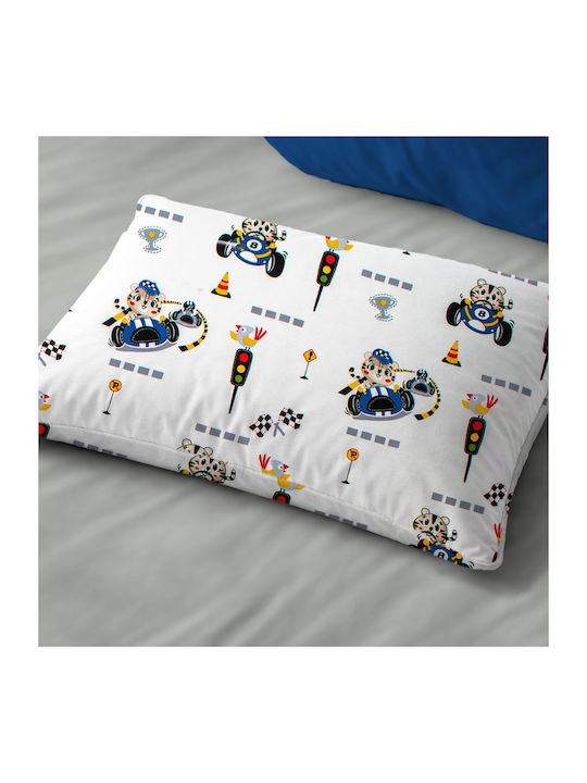 Dimcol Animal Grand Prix 589 Baby Pillowcase Made of 100% Cotton White Blue 45x35cm