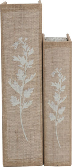 Artekko Cutie Decorativă în Formă de Carte, Set de 2, Lemn, Material Textil, Bej