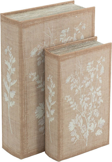 Artekko Cutie Decorativă în Formă de Carte, Set de 2, Lemn, Material Textil, Bej