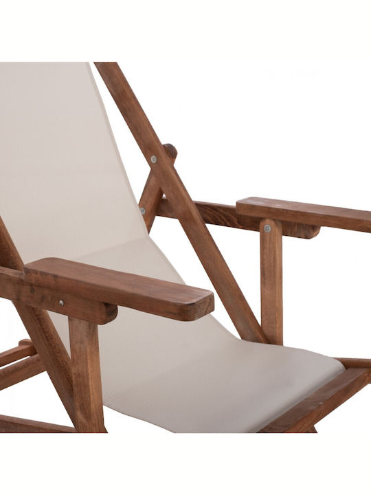 Liegestühle Lemnos Holz mit Armlehne & Ecru Stoff 89x62.5x97cm