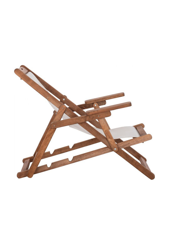 Liegestühle Lemnos Holz mit Armlehne & Ecru Stoff 89x62.5x97cm