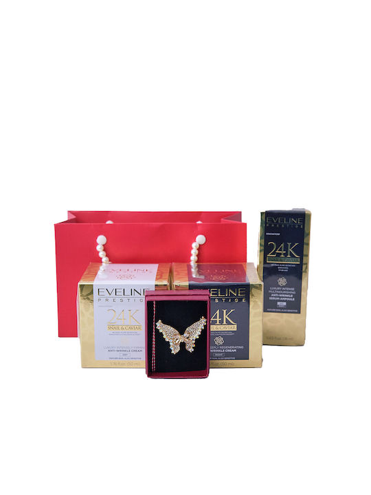 Tenderness Gift Set Butterfly Martisor Brooch Eveline Prestige Snail Caviar Anti-aging Day Cream 50 Ml Eveline Prestige Snail Caviar Face Serum In Elegant Handbag-style Pouch Red Gold Tenderness Gift Set Butterfly Martisor Brooch Eveline Prestige Snail Caviar Anti-aging Day Cream 50 Ml Eveline Prestige Snail Caviar Face Serum In Elegant Handbag-style Pouch Red Gold