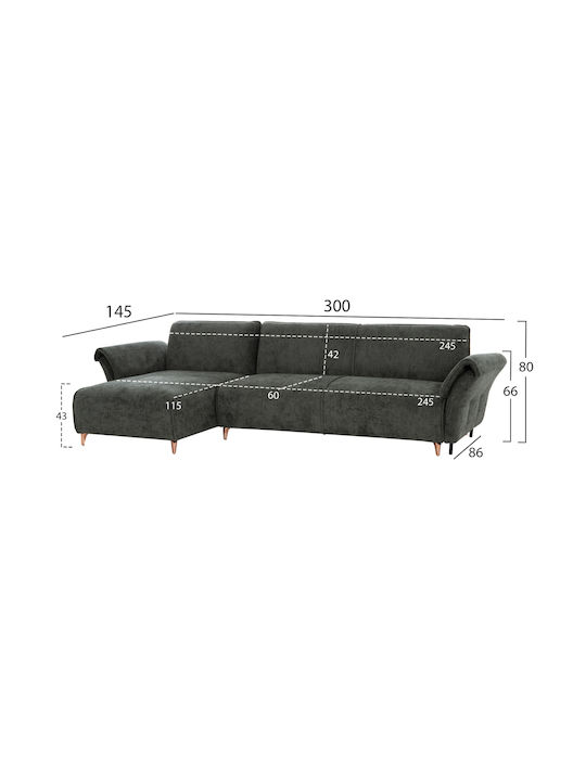 Mailo Corner Sofa Bed with Reversible Angle Green 300x145x80cm