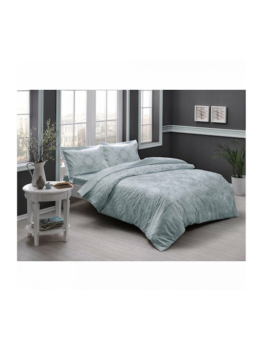 Tac Set Huse Pentru Pilote (2 Buc) Bumbac Satinat 160x220cm Simplă Cu Față De Pernă & 1 Cearceaf Verde Mentă