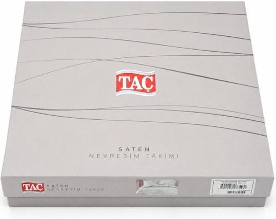 Tac Set Duvet Cover 2 Pieces Cotton Satin 160x220cm Single With Pillowcase & 1 Bed Sheet Mint Green