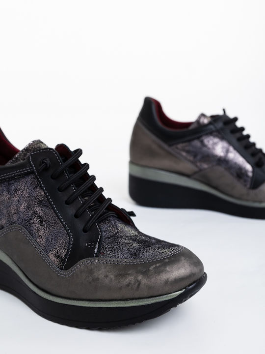 Leder Damen Oxfords in Grau Farbe