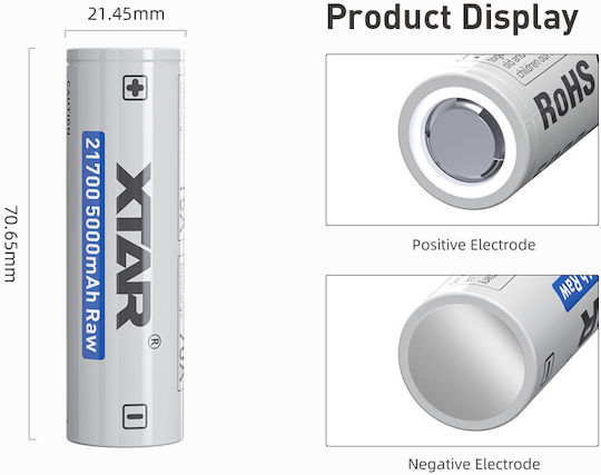 XTAR Rechargeable Battery 21700 Li-ion 5000mAh 3.6V