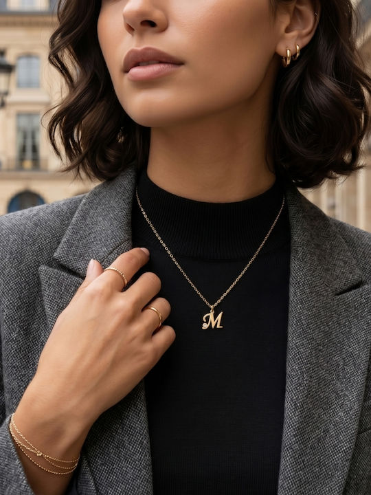 Personal Jewel Monogram Necklace "M" From Gold Plated Silver With Zircon