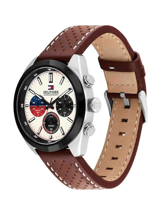 Tommy Hilfiger Hudson Men's Chronograph Battery Watch with Brown Leather Strap