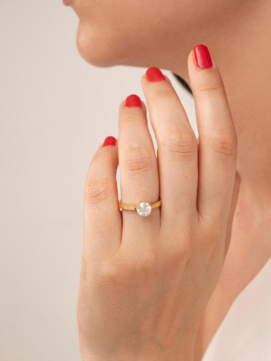 Single Stone Ring From 18K Gold With Diamond