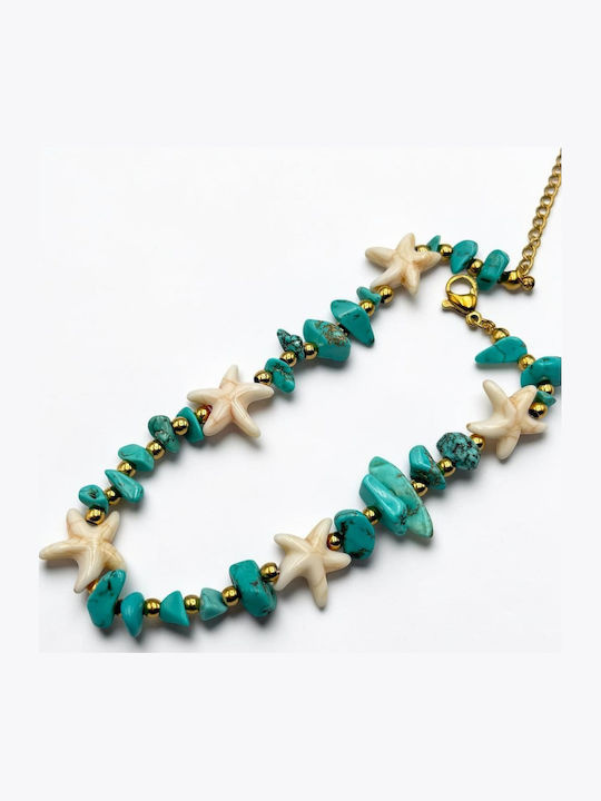 Gold Plated Steel Anklet Chain Turquoise