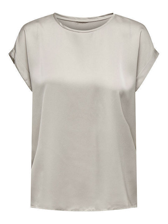Women's Satin Short Sleeve Blouse Beige