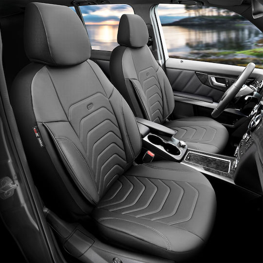 Set De Capace Auto 11 Buc Piele Sintetica Design Gri / Negru