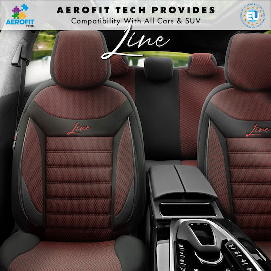 Комплект Калъфи За Автомобилни Седалки Otom Line Design Ортопедични Допълнителна Поддръжка Универсални Памучна Тъкан Предни Задни 11 Броя Червени Черни
