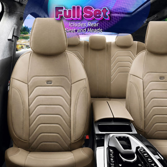 Autositzbezüge Set 11 Stück Kunstleder Beige
