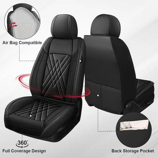 Set De Huse Scaune Auto Universal Eco Piele Față Spate Negru Design