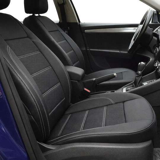 Leder Autositzbezüge Set 10 Stück Schwarz Weiß