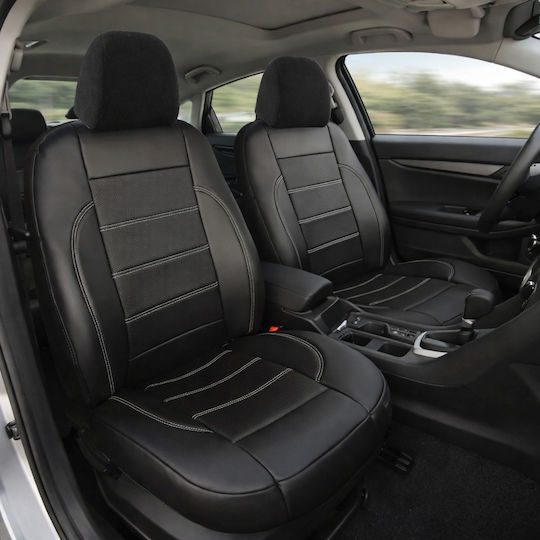 Leder Autositzbezüge Set 10 Stück Schwarz Weiß