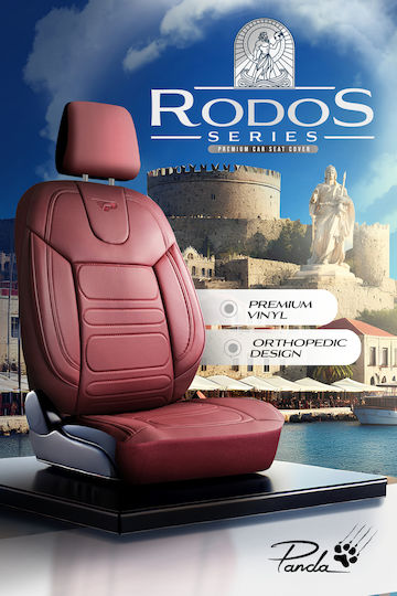 Комплект Калъфи За Автомобилни Седалки Universal Panda Rodos Eco Кожа Предни Задни Тъмночервени