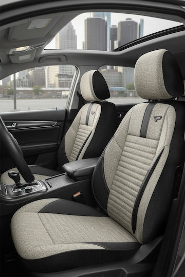 Комплект Калъфи За Автомобилни Седалки Universal Panda Detroit Плат Предни Задни Черен Бежов