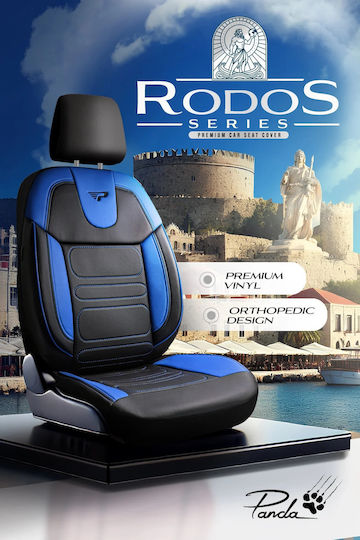 Universal Car Seat Covers Set Panda Rodos Eco Leather Front Rear Black Blue