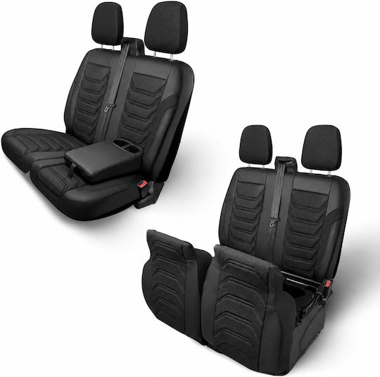 Комплект Калъфи За Автомобил Универсален Panda 2+1 Ткан Eco Кожа Ford Transit Mk8 Черен