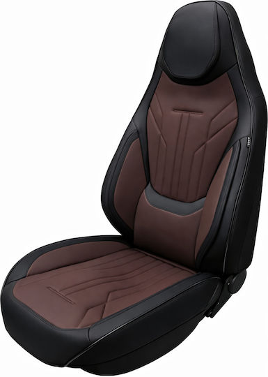 Autositzbezüge Set Universal Eco Leder Vorder- und Rückseite Zusammengefügter Kopfstütze Schwarz Braun