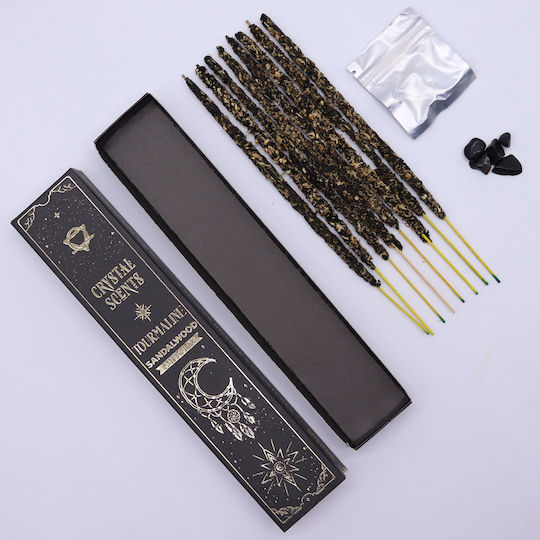 Smudge Kit Handmade Home Fragrance Sticks Combine Scent Sandalwood & Energy Natural Crystal Black Tourmaline