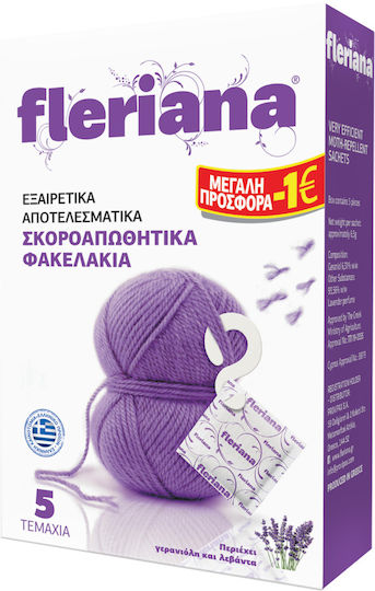 Fleriana Αρωματικό Ντουλάπας Φυσικό Σκοροαπωθητικό με Άρωμα Γερανιόλη και Λεβάντα 5τμχ