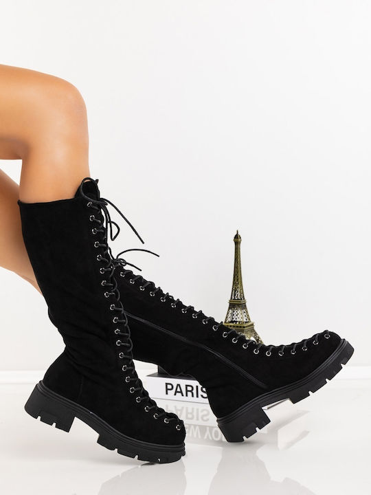 Women's Boots with Medium Heel & Fur Black