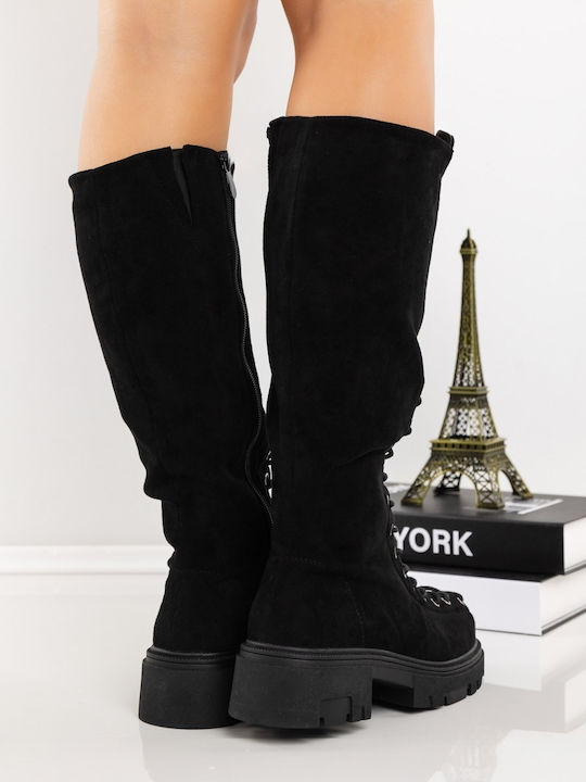 Women's Boots with Medium Heel & Fur Black