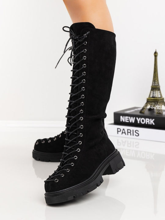 Women's Boots with Medium Heel & Fur Black