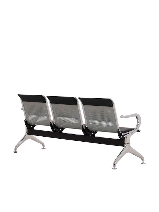 Scaun de Așteptare cu Trei Locuri cu Brațe în Culoare Neagră 171x64x77cm
